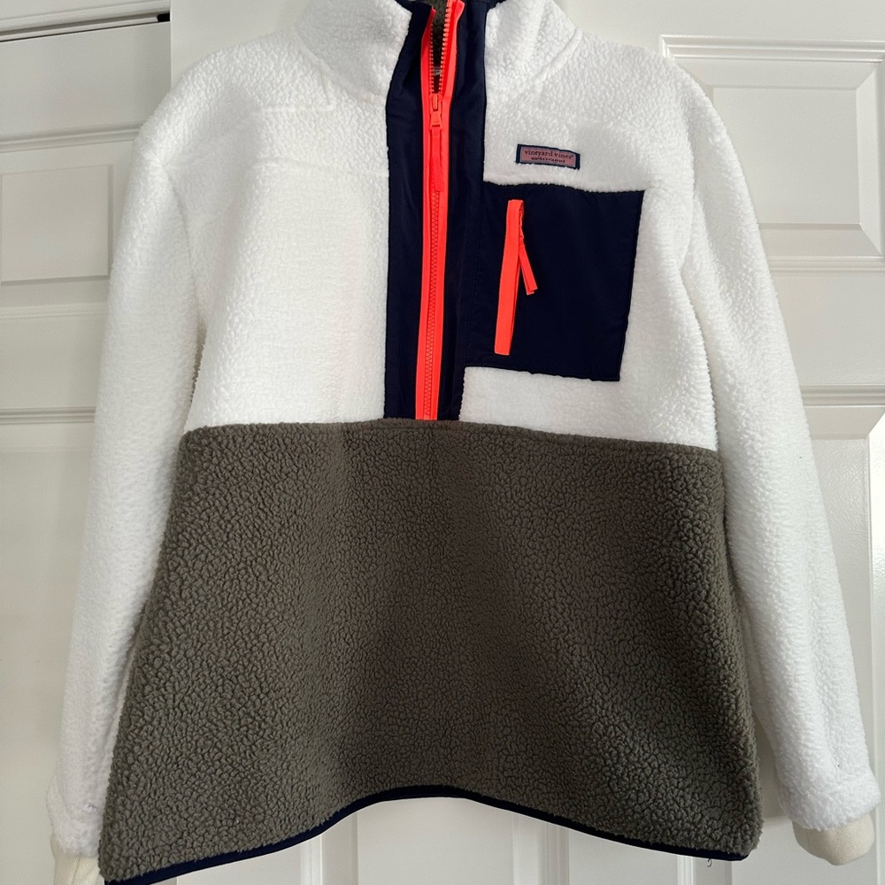 Vineyard Vines Fleece Pullover - White, Navy, and Olive